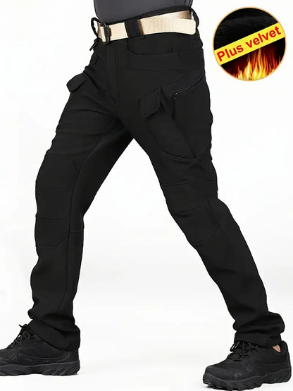 Men's Heavy-Duty Winter Thermal Cargo Pants – Multi-Pocket Outdoor Workwear Trousers with Belt Loops & Zippered Pockets