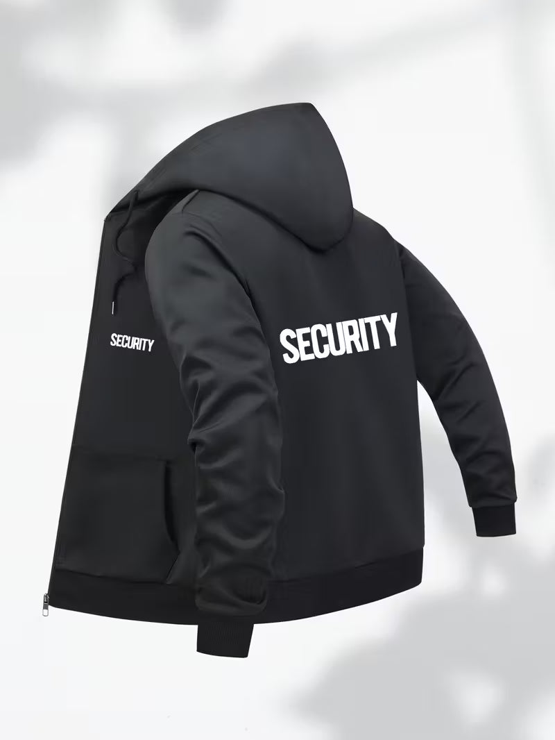 Men’s “SECURITY” Hooded Jacket – Black Zip-Up Casual Coat with Polyester Lining - TiDealz