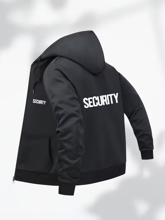 Men’s “SECURITY” Hooded Jacket – Black Zip-Up Casual Coat with Polyester Lining - TiDealz