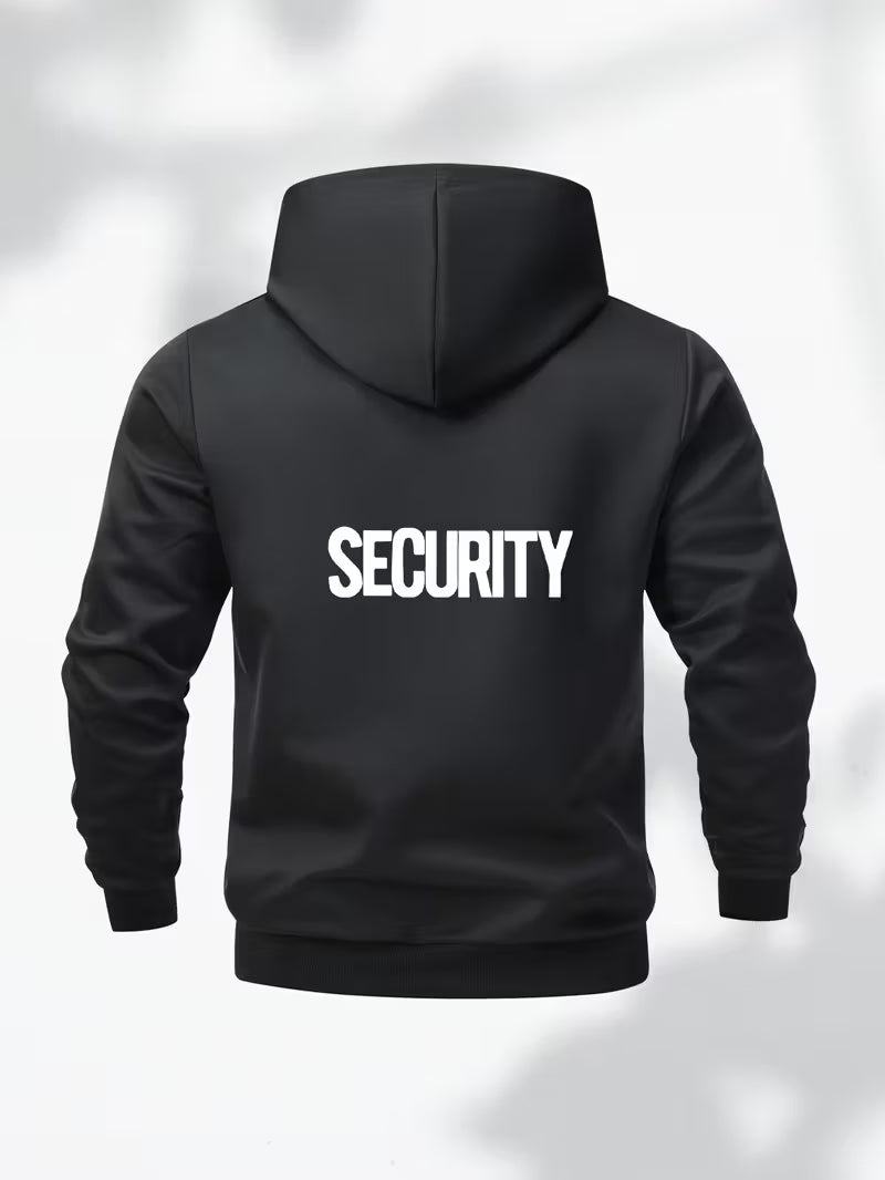 Men’s “SECURITY” Hooded Jacket – Black Zip-Up Casual Coat with Polyester Lining - TiDealz