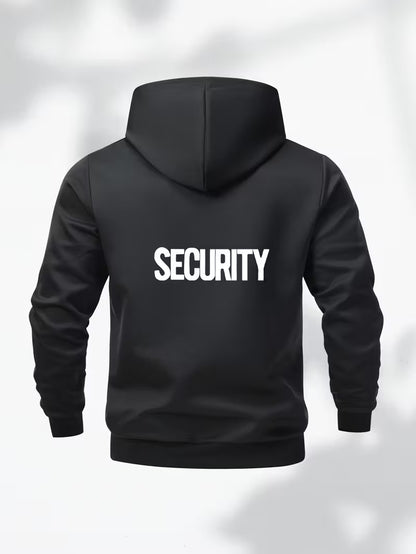 Men’s “SECURITY” Hooded Jacket – Black Zip-Up Casual Coat with Polyester Lining - TiDealz