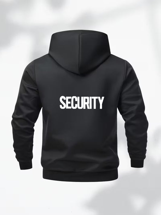 Men’s “SECURITY” Hooded Jacket – Black Zip-Up Casual Coat with Polyester Lining - TiDealz