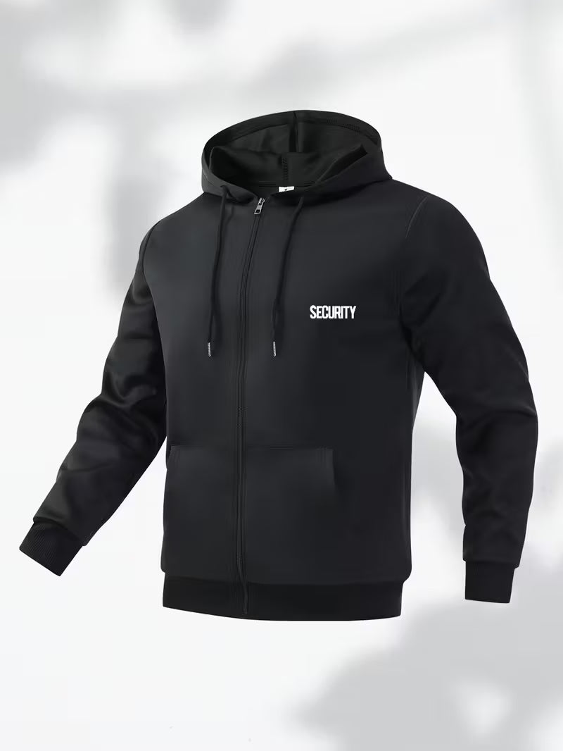 Men’s “SECURITY” Hooded Jacket – Black Zip-Up Casual Coat with Polyester Lining - TiDealz