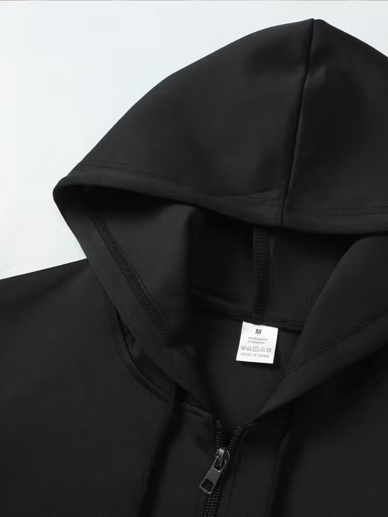 Men’s “SECURITY” Hooded Jacket – Black Zip-Up Casual Coat with Polyester Lining - TiDealz