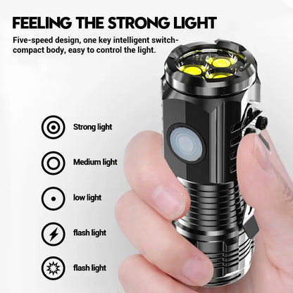 Mini LED Tactical Flashlight – USB Rechargeable, High-Power Compact Light with Clip