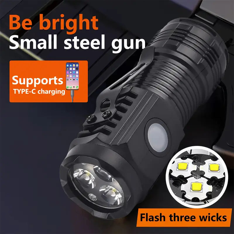 Mini LED Tactical Flashlight – USB Rechargeable, High-Power Compact Light with Clip
