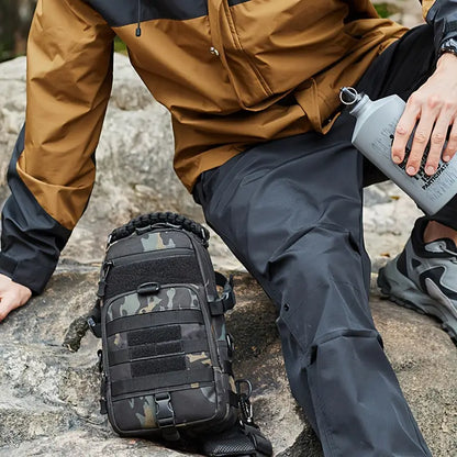 Multi-Functional Outdoor Sports Chest Bag – Durable Tear-Resistant Polyester with Multiple Pockets & 2 American Flag Patches