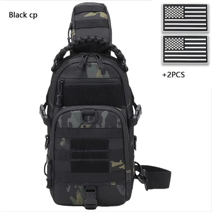 Multi-Functional Outdoor Sports Chest Bag – Durable Tear-Resistant Polyester with Multiple Pockets & 2 American Flag Patches
