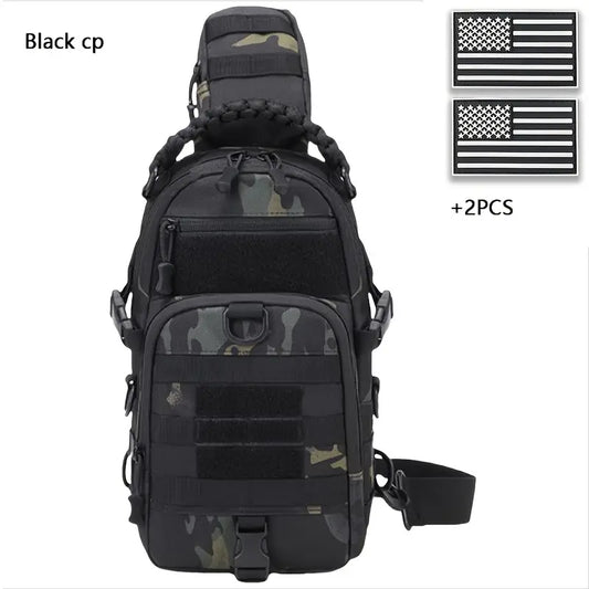Multi-Functional Outdoor Sports Chest Bag – Durable Tear-Resistant Polyester with Multiple Pockets & 2 American Flag Patches