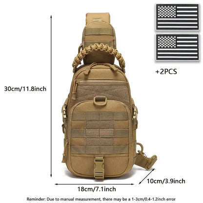 Multi-Functional Outdoor Sports Chest Bag – Durable Tear-Resistant Polyester with Multiple Pockets & 2 American Flag Patches