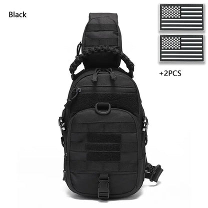 Multi-Functional Outdoor Sports Chest Bag – Durable Tear-Resistant Polyester with Multiple Pockets & 2 American Flag Patches