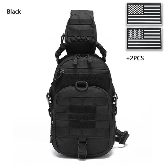 Multi-Functional Outdoor Sports Chest Bag – Durable Tear-Resistant Polyester with Multiple Pockets & 2 American Flag Patches