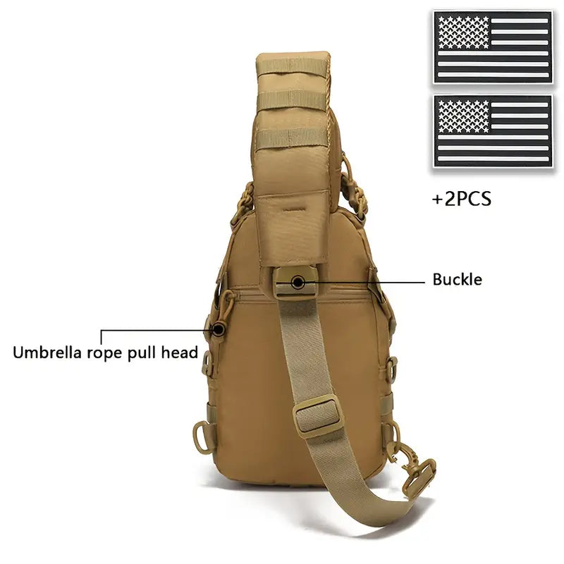 Multi-Functional Outdoor Sports Chest Bag – Durable Tear-Resistant Polyester with Multiple Pockets & 2 American Flag Patches