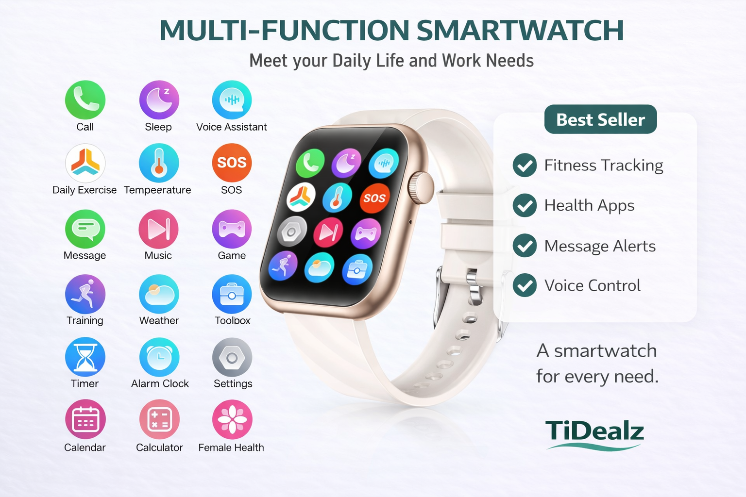 Smart Watch for Andr2025 Smartwatch 1.96'' HD Bluetooth Call Fitness Tracker IP68 Waterproof Android iPhone Gold | TiDealzoid & iPhone – 1.96" HD Display, Bluetooth Call, IP68 Waterproof (4 Bands Included) Visentor