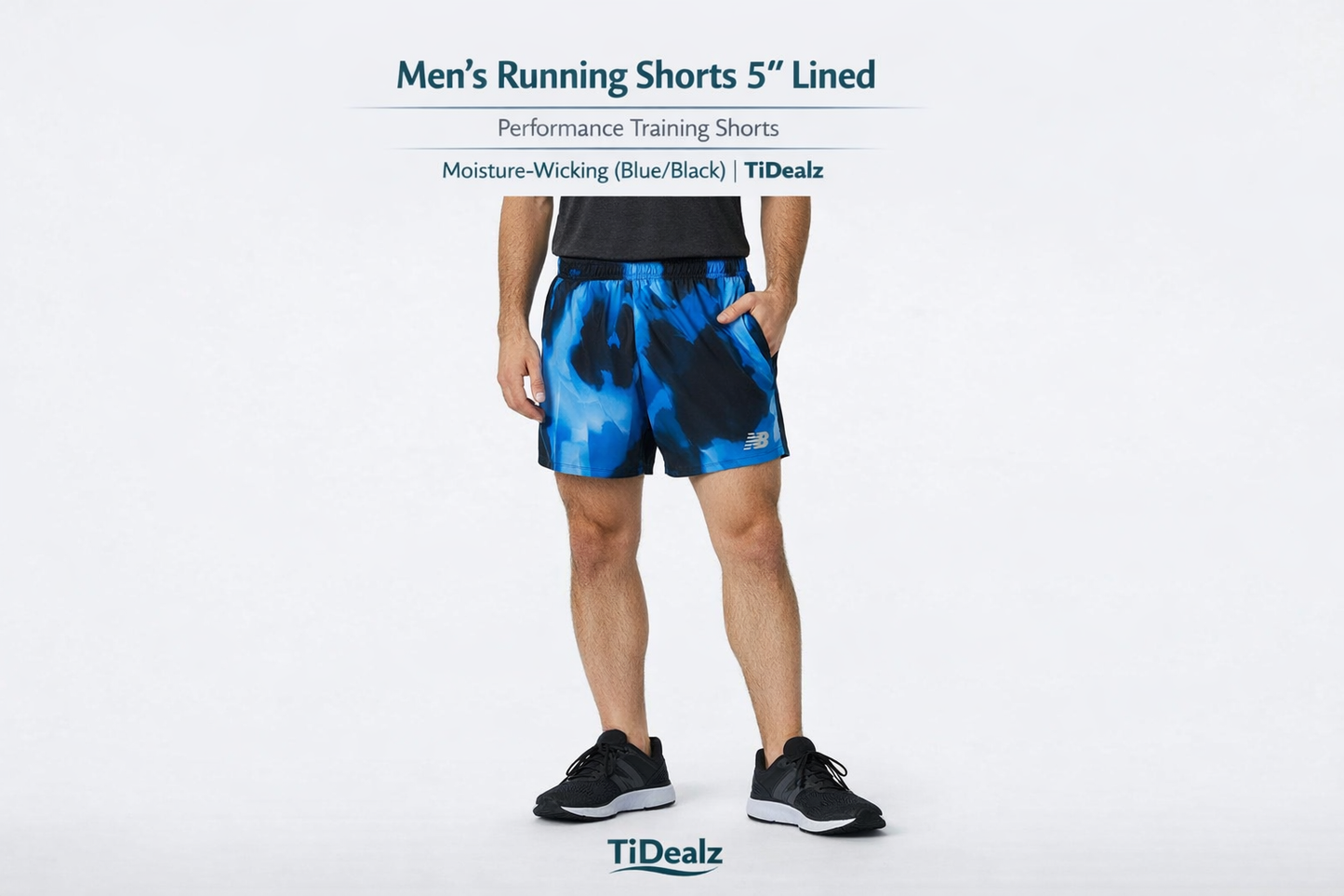 New Balance Men’s Running Shorts 5” Lined – Performance Training Shorts Moisture-Wicking (Blue/Black) | TiDealz New Balance