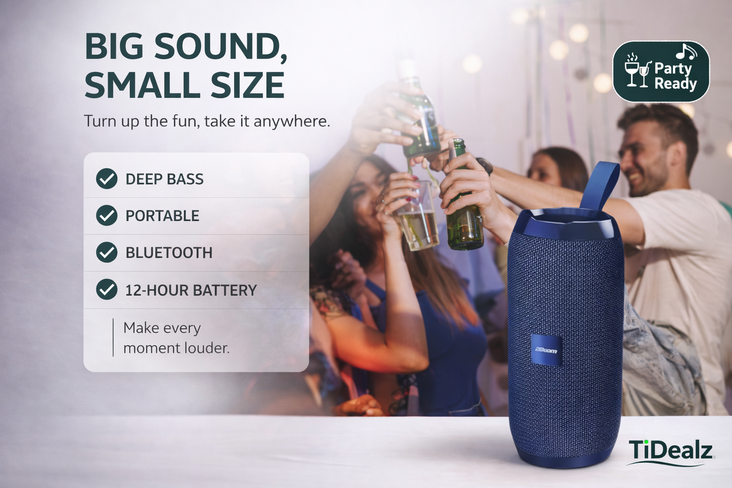 2Boom Jammin’ Wireless Portable Speaker Deep Bass Bluetooth 5.3 Travel Speaker Black Red | TiDealz 2Boom