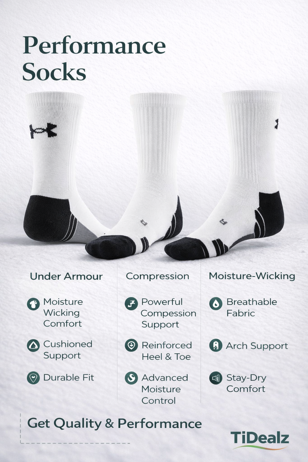Under Armour Youth Team Crew Sports Socks 1 Pairs – Cushioned Performance Socks for Training (White/Black) | TiDealz - TiDealz