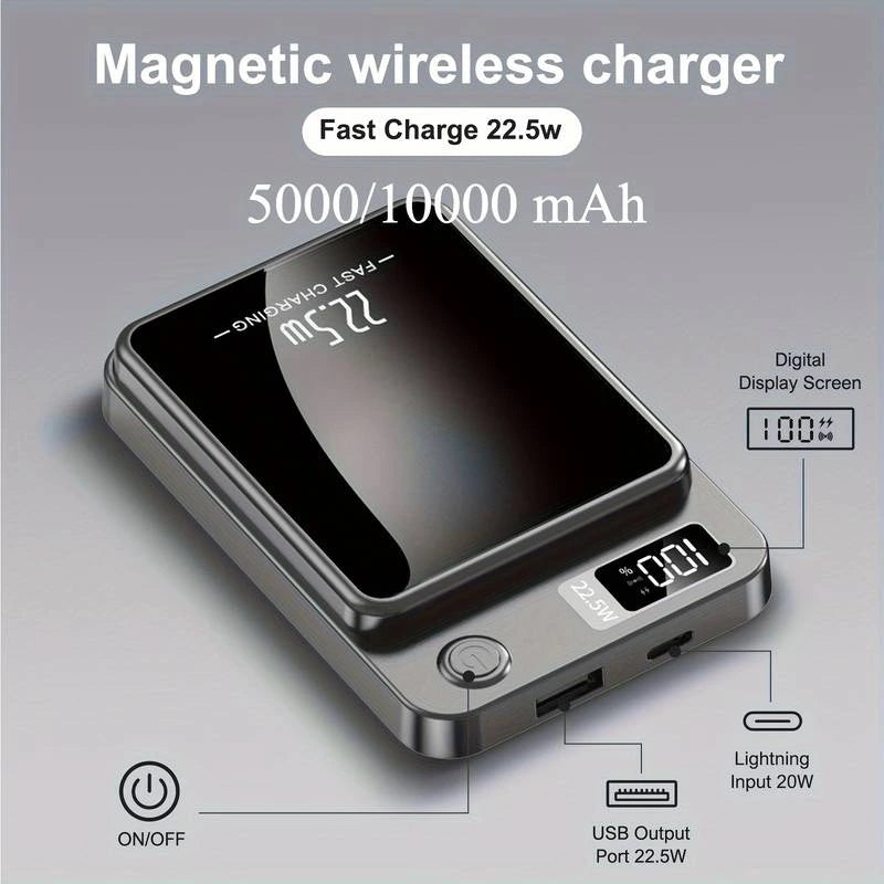 Power Bank 10000 mAh Portable Wireless Charger – 22.5W Fast Charging – Compatible with iPhone 16/15/14/13/12 & Android