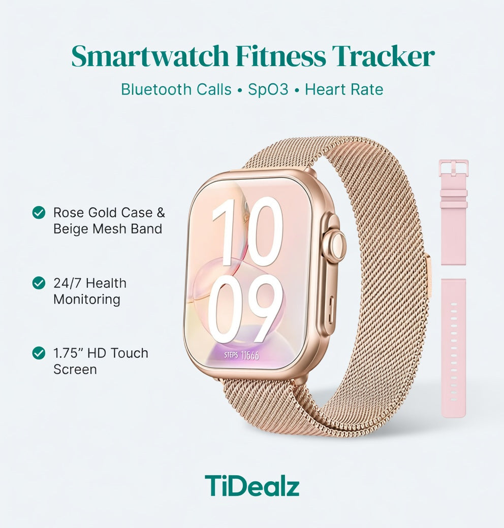 Smartwatch Bluetooth Call 1.85'' HD Fitness Tracker 120+ Sports Modes 5ATM Waterproof Gold Pink | TiDealz TiDealz