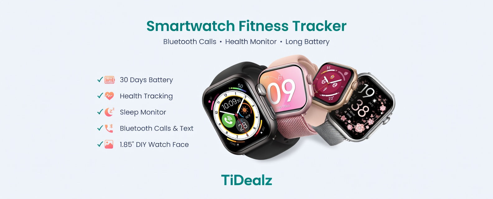 Smartwatch Bluetooth Call 1.85'' HD Fitness Tracker 120+ Sports Modes 5ATM Waterproof Gold Pink | TiDealz TiDealz
