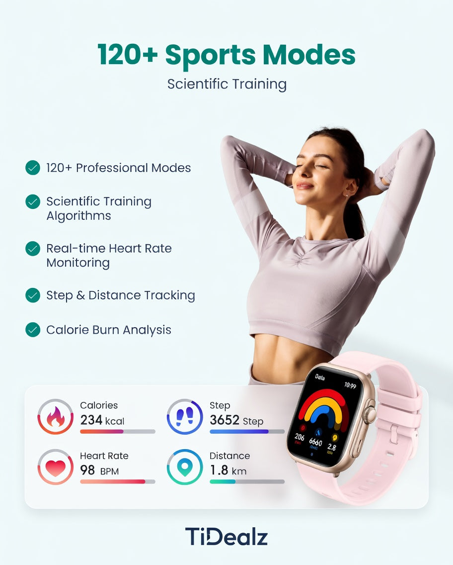 Smartwatch Bluetooth Call 1.85'' HD Fitness Tracker 120+ Sports Modes 5ATM Waterproof Gold Pink | TiDealz TiDealz