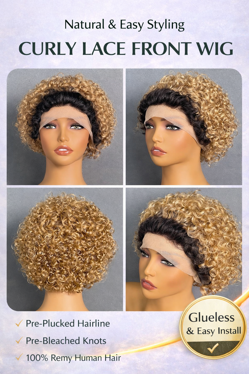 Short Curly Pixie Cut Lace Front Wig Human Hair – 13x1 Glueless Ombre Brown Wig (Pre-Plucked HD Lace) | TiDealz TiDealz