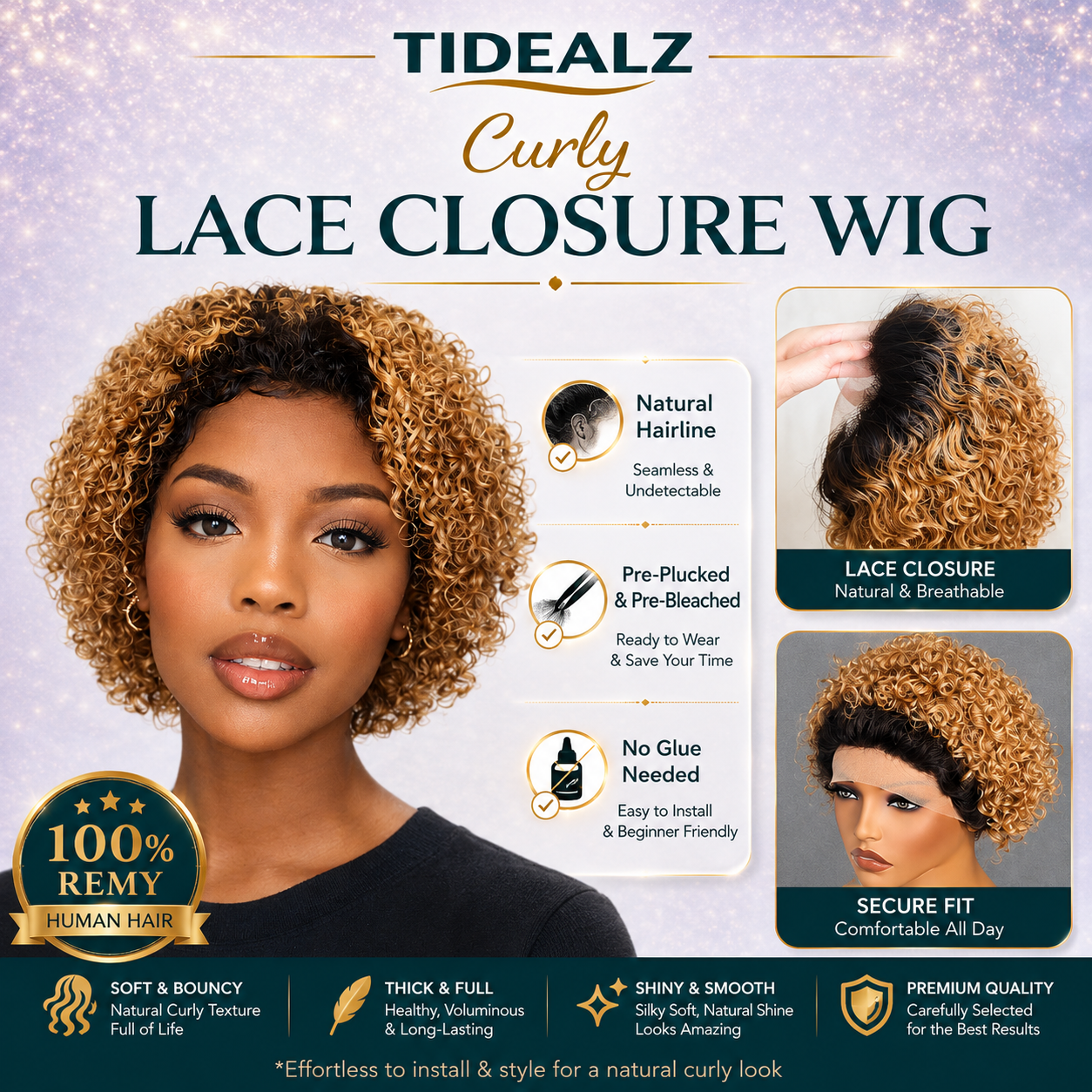 Short Curly Pixie Cut Human Hair Lace Front Glueless Wig | TiDealz