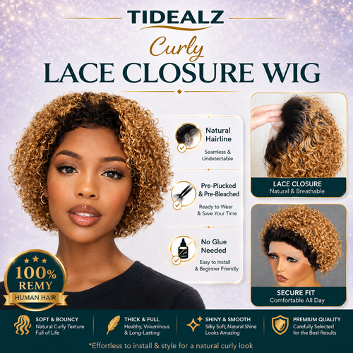 Short Curly Pixie Cut Human Hair Lace Front Glueless Wig | TiDealz