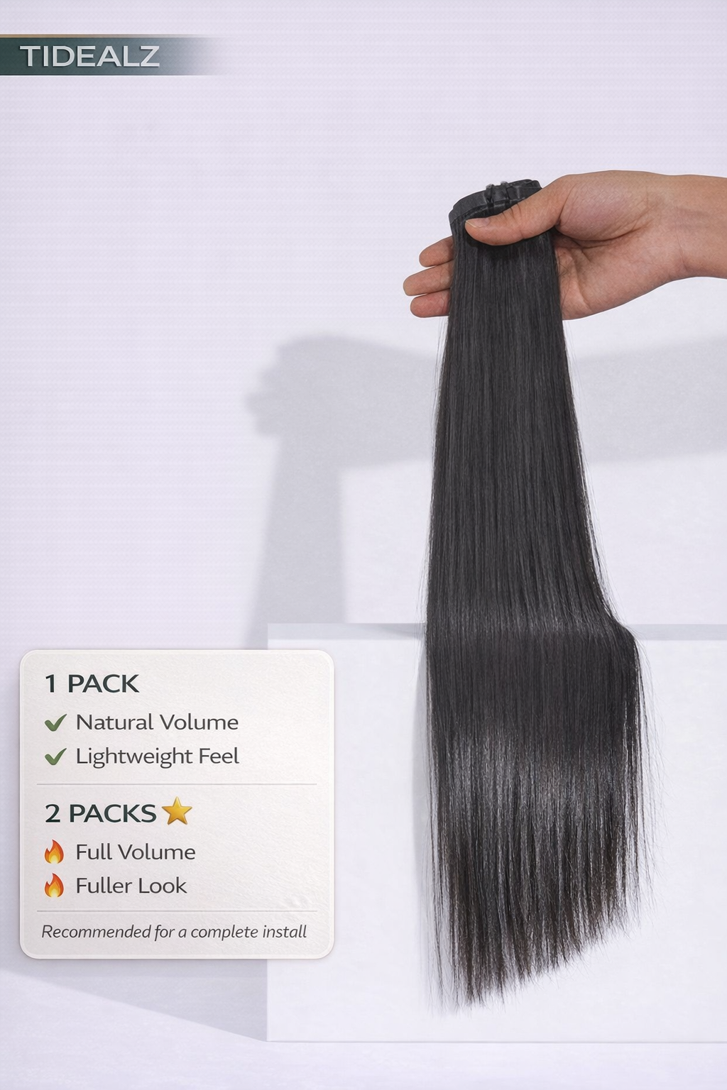 14 Inch Silky Straight Clip-In HACuman Hair Extensions – Remy Seamless PU Weft Natural Black (110g 6pcs) | TiDealz TiDealz