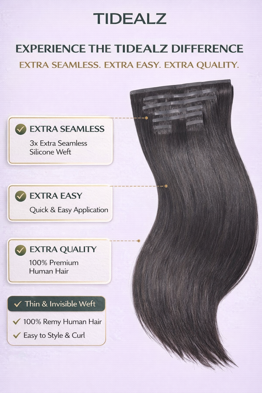 14 Inch Silky Straight Clip-In HACuman Hair Extensions – Remy Seamless PU Weft Natural Black (110g 6pcs) | TiDealz TiDealz