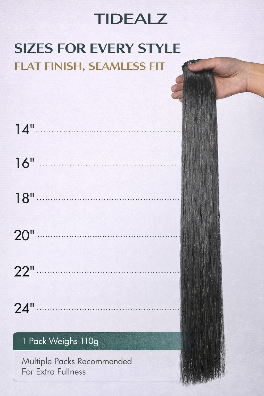 14 Inch Silky Straight Clip-In HACuman Hair Extensions – Remy Seamless PU Weft Natural Black (110g 6pcs) | TiDealz TiDealz