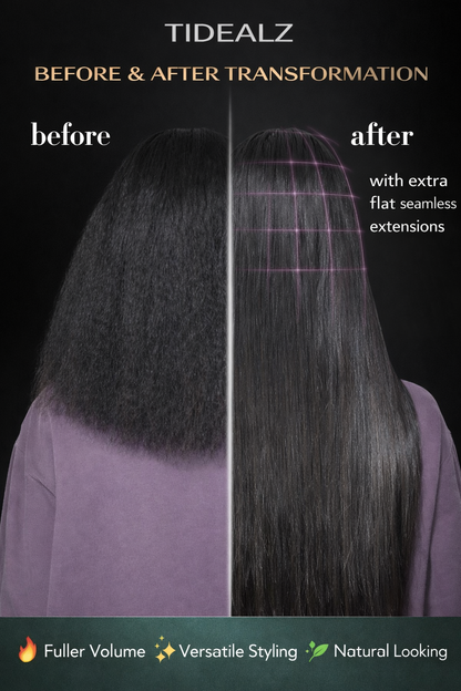 14 Inch Silky Straight Clip-In HACuman Hair Extensions – Remy Seamless PU Weft Natural Black (110g 6pcs) | TiDealz TiDealz