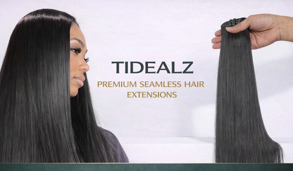 14 Inch Silky Straight Clip-In HACuman Hair Extensions – Remy Seamless PU Weft Natural Black (110g 6pcs) | TiDealz TiDealz