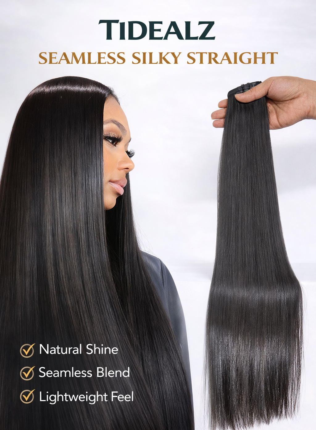 14 Inch Silky Straight Clip-In HACuman Hair Extensions – Remy Seamless PU Weft Natural Black (110g 6pcs) | TiDealz TiDealz
