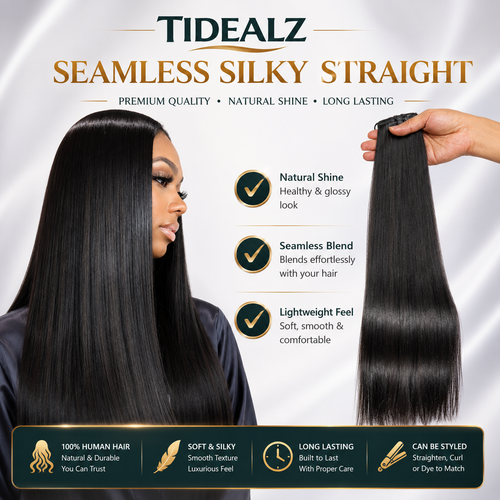 14 Inch Silky Straight Clip In Human Hair Extensions Remy PU Weft | TiDealz