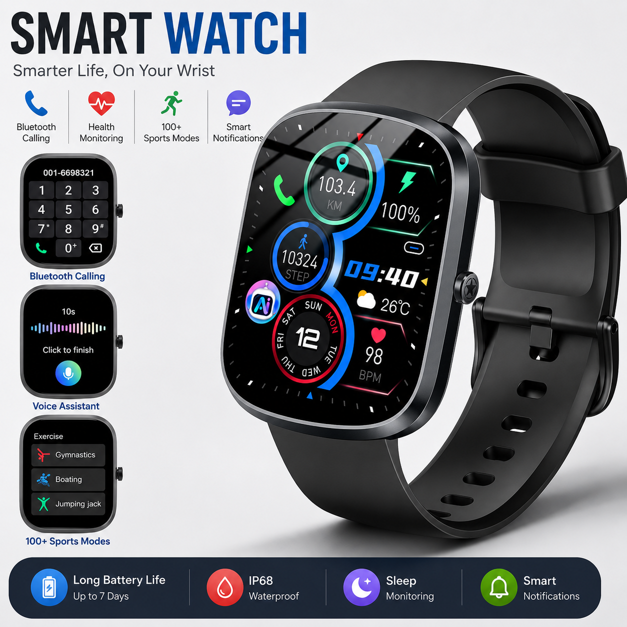Smartwatch Bluetooth Call Fitness Tracker 100+ Sports Modes | TiDealz
