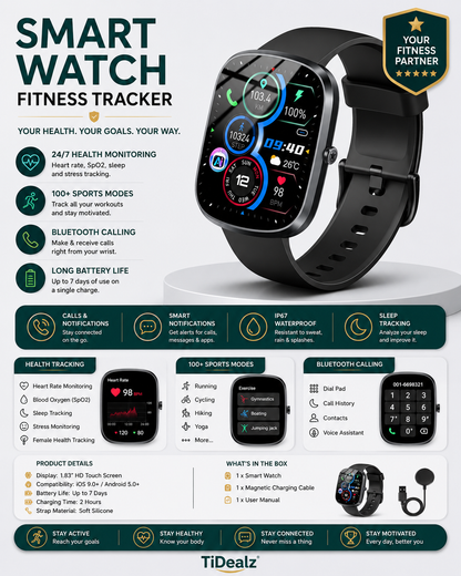Smartwatch Bluetooth Call Fitness Tracker 100+ Sports Modes | TiDealz