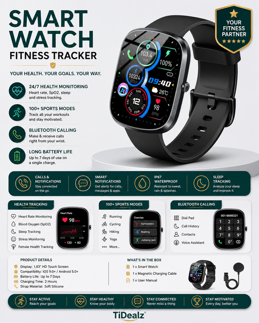 Smartwatch Bluetooth Call Fitness Tracker 100+ Sports Modes | TiDealz