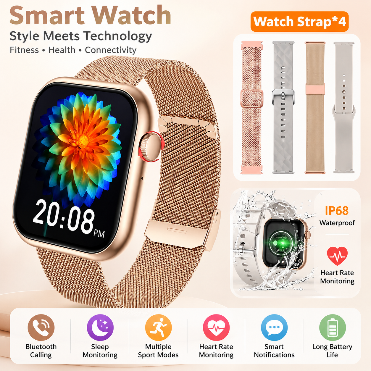 Smart Watch 2025 Bluetooth Call Fitness Tracker IP68 Waterproof | TiDealz