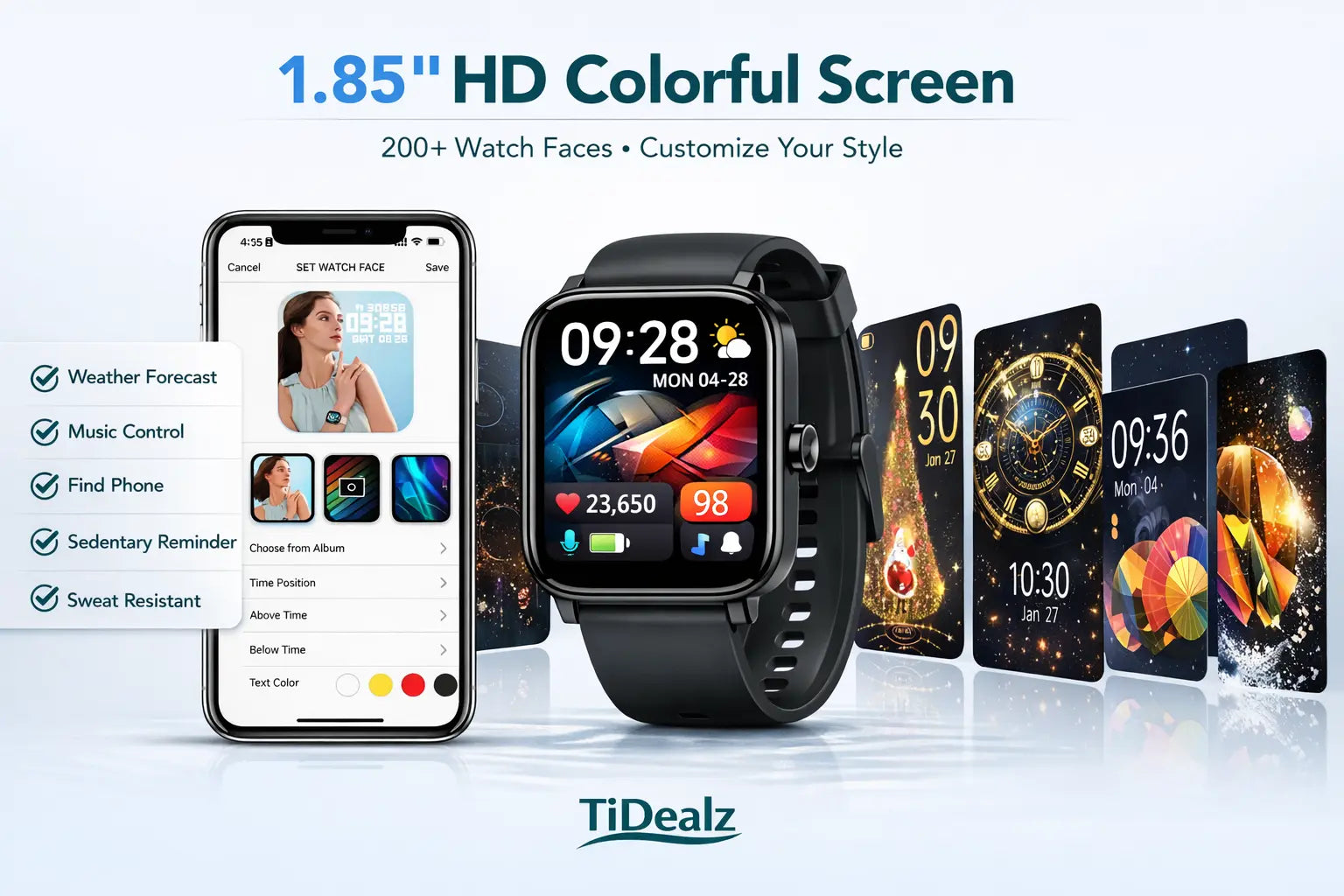 Smartwatch Bluetooth Call 1.85'' HD Fitness Tracker 120+ Sports Modes IP68 Android iPhone Black | TiDealz TiDealz