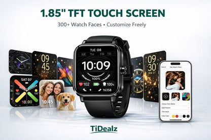 Smartwatch Bluetooth Call 1.85'' HD Fitness Tracker 120+ Sports Modes IP68 Android iPhone Black | TiDealz TiDealz