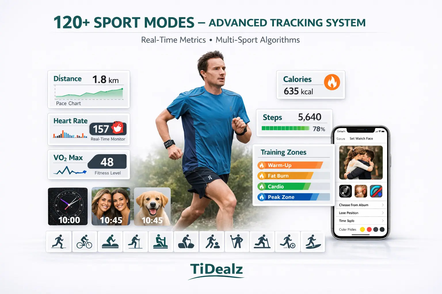 Smartwatch Bluetooth Call 1.85'' HD Fitness Tracker 120+ Sports Modes IP68 Android iPhone Black | TiDealz TiDealz