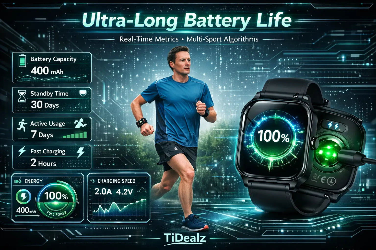 Smartwatch Bluetooth Call 1.85'' HD Fitness Tracker 120+ Sports Modes IP68 Android iPhone Black | TiDealz TiDealz
