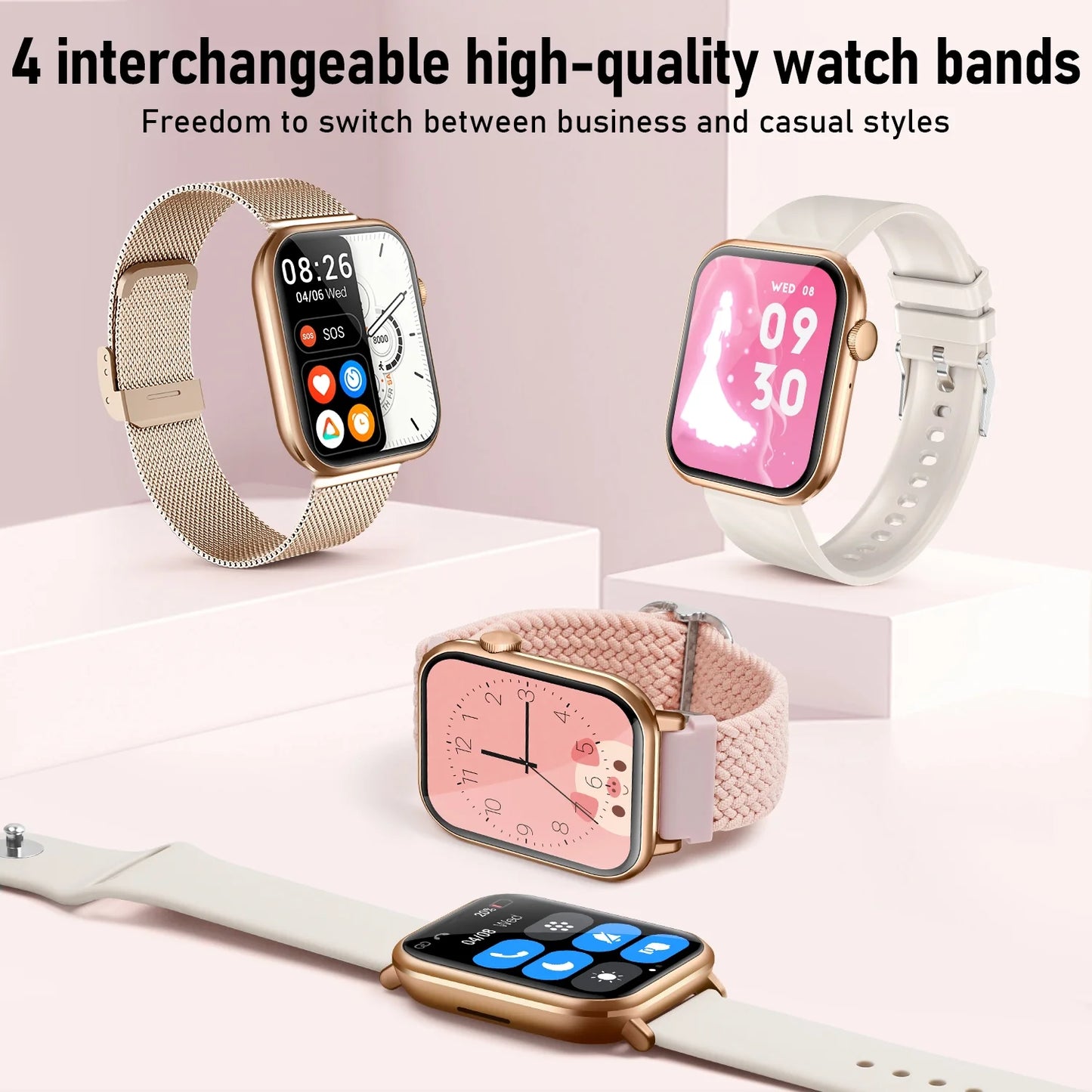 Smart Watch for Android & iPhone – 1.96" HD Display, Bluetooth Call, IP68 Waterproof (4 Bands Included) - TiDealz