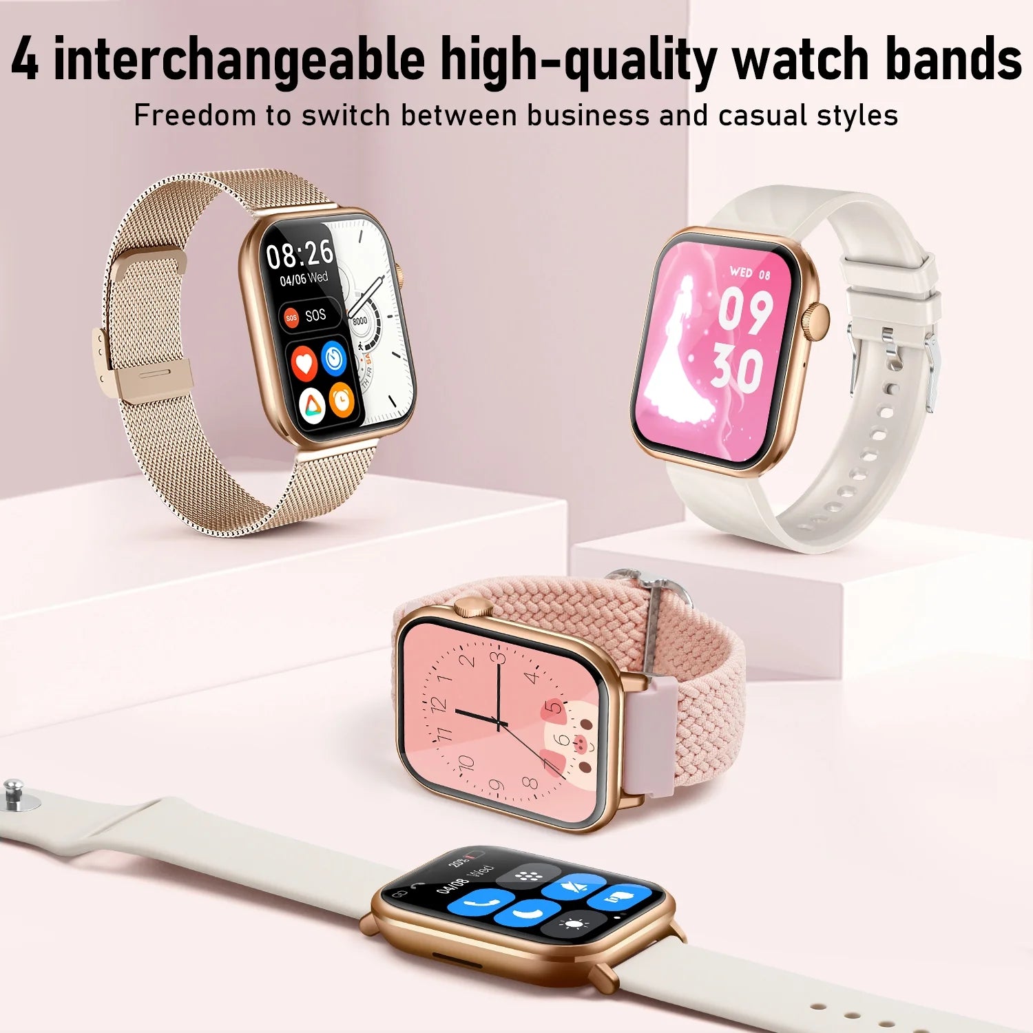 Smart Watch for Android & iPhone – 1.96" HD Display, Bluetooth Call, IP68 Waterproof (4 Bands Included) - TiDealz