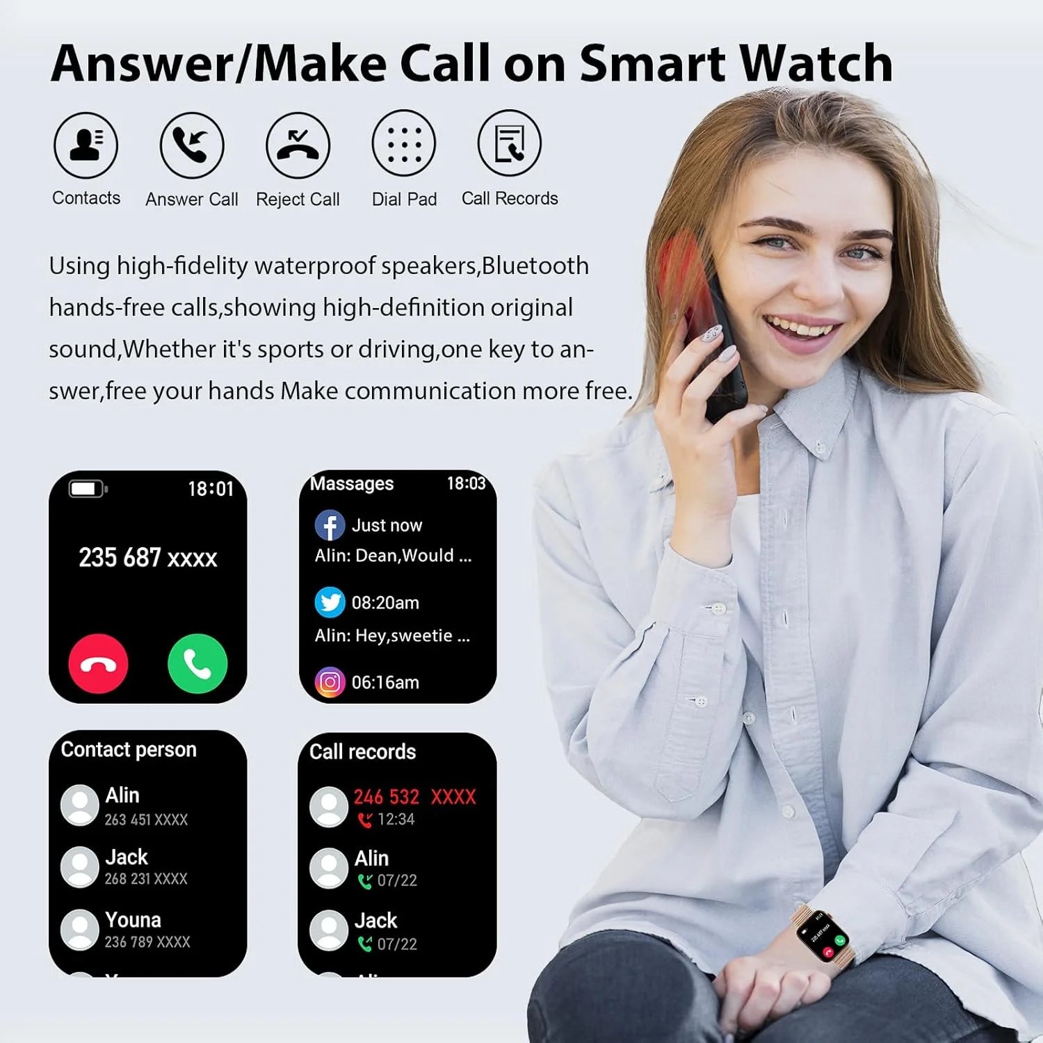 Smart Watch for Android & iPhone – 1.96" HD Display, Bluetooth Call, IP68 Waterproof (4 Bands Included) - TiDealz