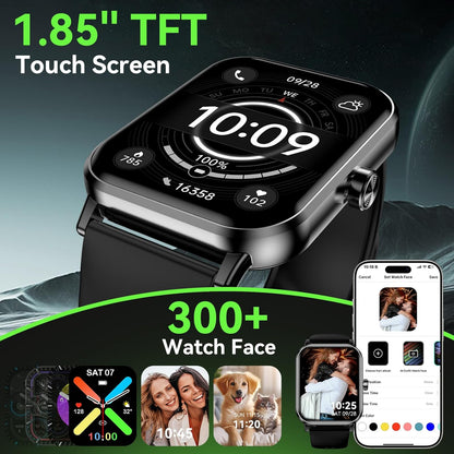 Smart Watch 1.85" for Men Women – Fitness & Lifestyle Tracker IP68 Waterproof (Black) - TiDealz