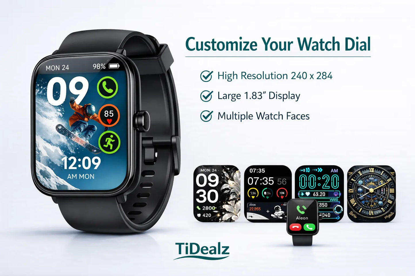 Smartwatch Alexa Built-in Bluetooth Call 1.83'' HD Fitness Tracker 120+ Sports Modes IP68 Black | TiDealz TiDealz