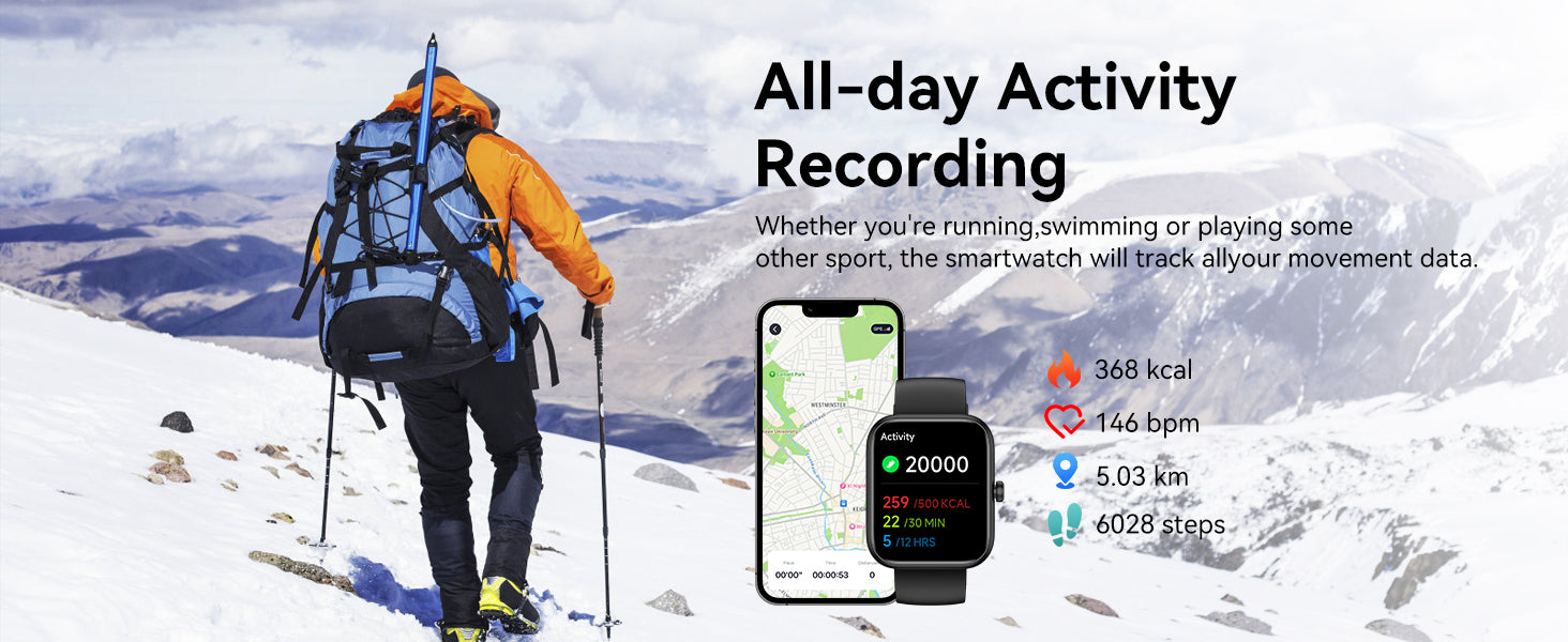 Smart Watch with Alexa Built-in, 1.83" HD Touchscreen 24/7 Health Monitor, IP68 Waterproof (Black) - TiDealz