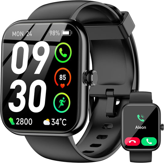 Smart Watch with Alexa Built-in, 1.83" HD Touchscreen 24/7 Health Monitor, IP68 Waterproof (Black) - TiDealz
